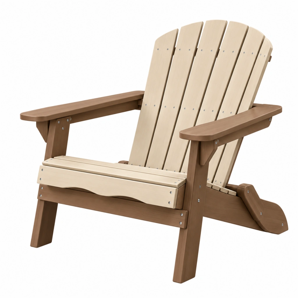 Adirondack Gartenstuhl 84 x 80 x 98 cm Kunststoff in Holzoptik Beige Braun klappbar