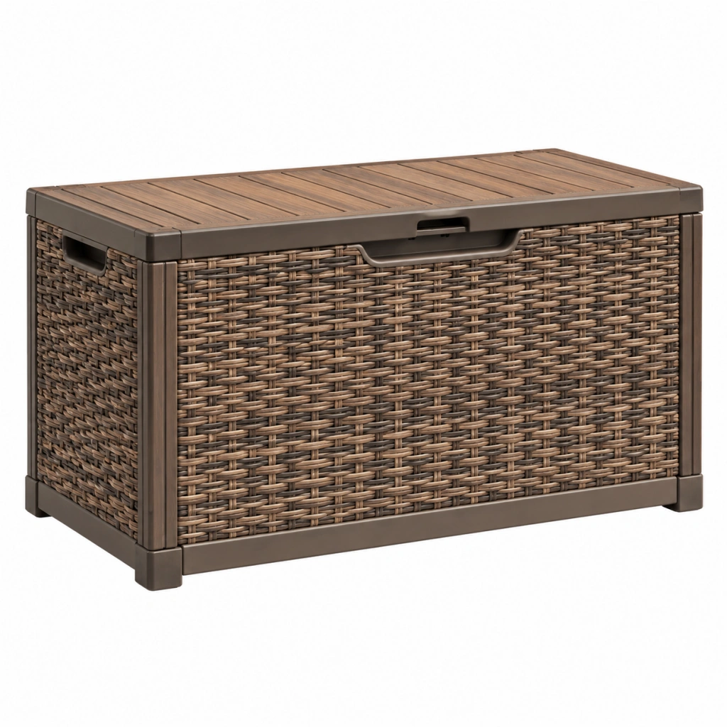 Aufbewahrungsbox 120 x 60 x 63 cm Kunststoffgeflecht Braun für Garten und Terrasse